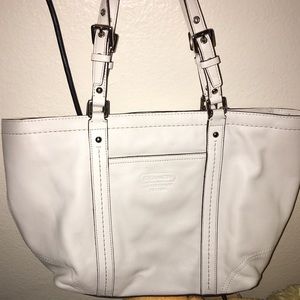 Coach white leather east west gallery tote